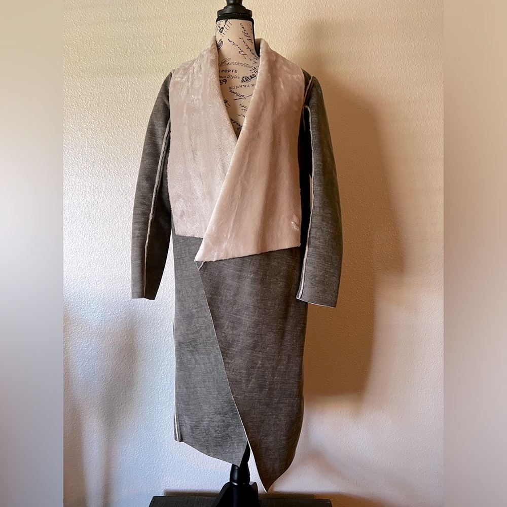 AMADI Camilla Gray Faux Suede Sherpa Duster Jacket - XS - Picture 4 of 11